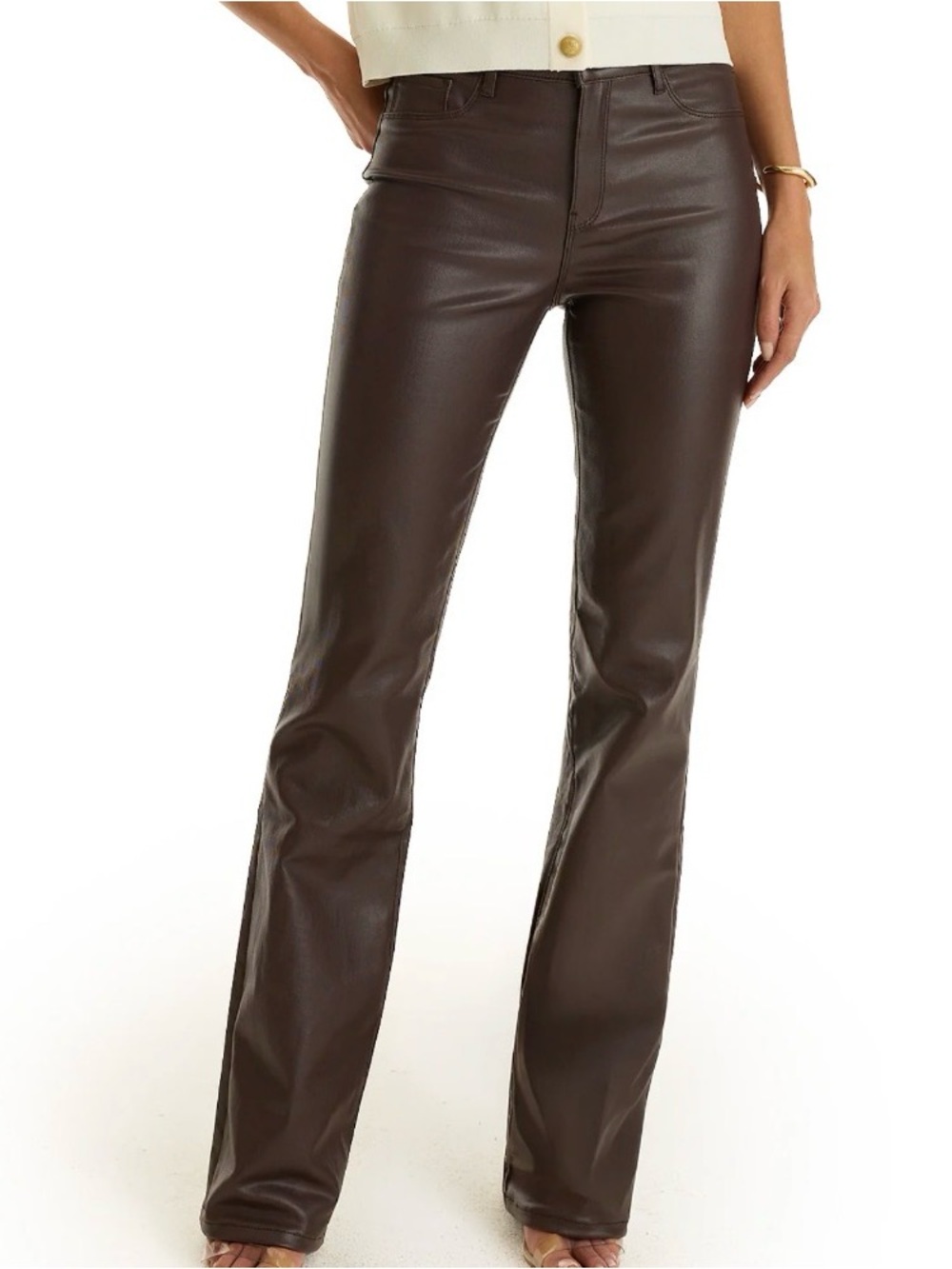 The Noli Shop Aria Coated Flare Jeans | Espresso (Brown) | 26 Petite | NWOT